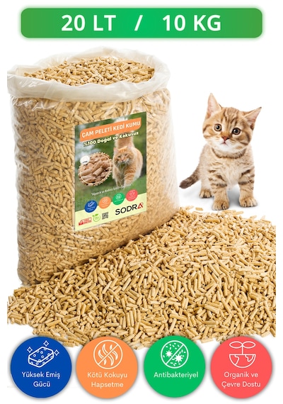 Sodra Organik Çam Kokulu Pelet Kedi Kumu 6 MM 20 L