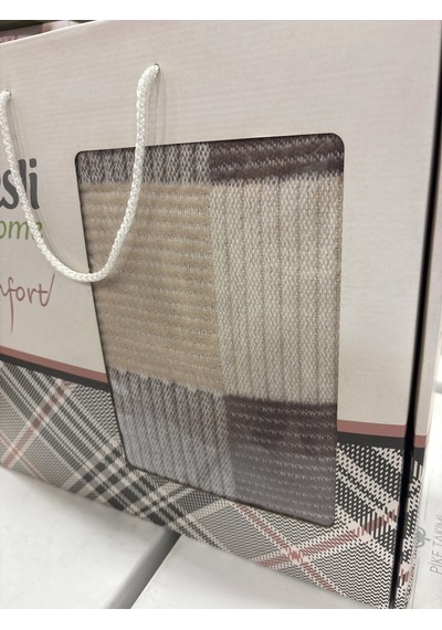 Sesli Comfort Kahve Bej Ekose Skoç Pamuk Örme Battaniye 200x220 Çift Kişilik Battal Diğer