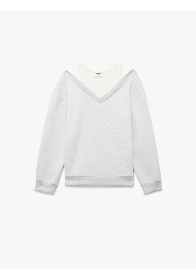 Koton Katmanlı V Yaka Uzun Kollu Pamuklu Şardonlu Sweatshirt Gri Melanj 7wkg10051ak