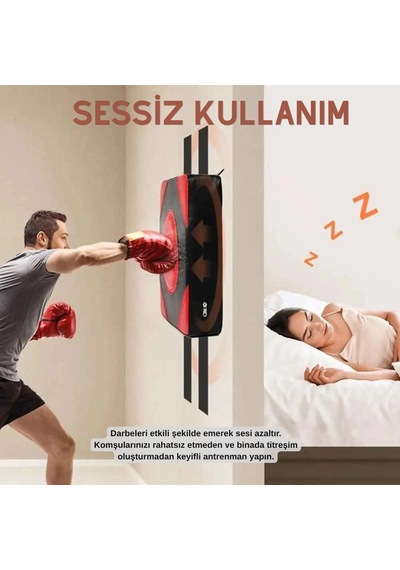 Duvara Monte Boks Torbası Sessiz Darbe Emici Boks Vuruş Yastığı Mma Kick Boks Antrenmanı Kırmızı