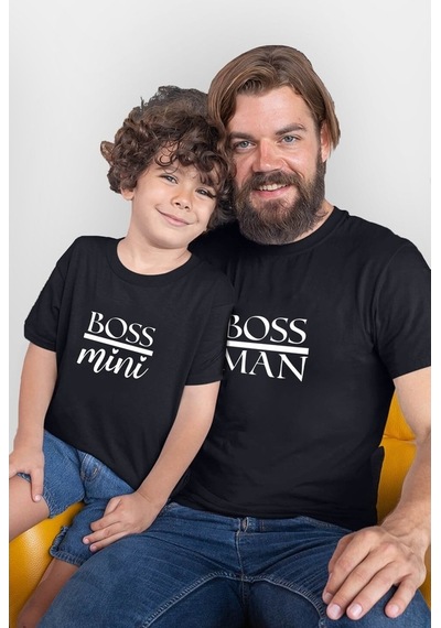 Boss Man Boss Mini Siyah Baba Oğul Kız Tişört Zıbın Kombini