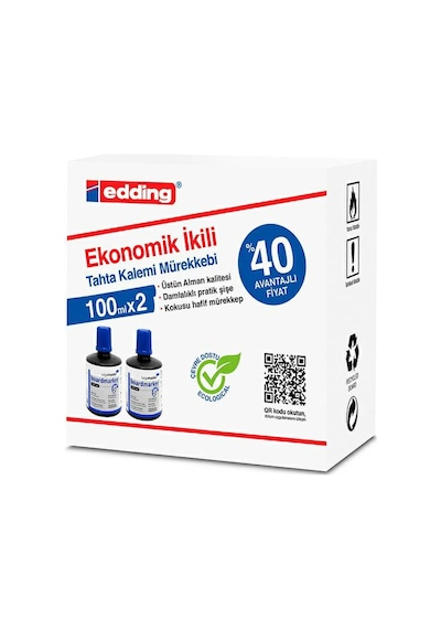 Edding Tahta Kalemi Mürekkebi 100Ml 2Li Mavi