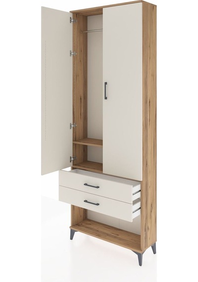 Arges Dolap 2 Raflı 2 Çekmeceli Tek Askılı 88x30x243 Çam-aytaşı Çam