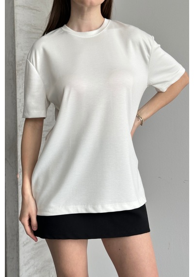 Balenbi Kadın Modal Bisiklet Yaka Basic Yarım Kollu T-shirt 1211 Beyaz