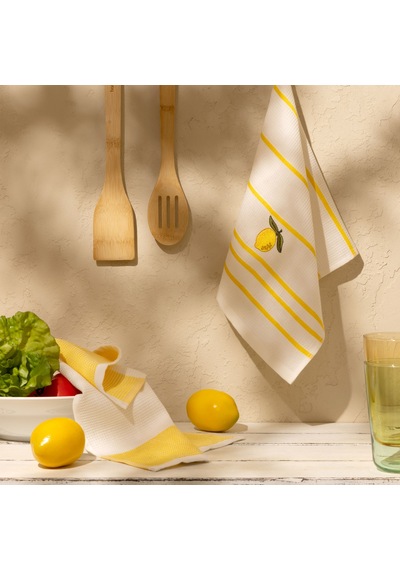 Soft Limon Desenli 2'li Kurulama Bezi - Beyaz - 30x50 Cm Çok Renkli