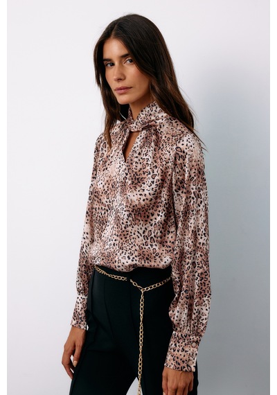 Sateen Detaylı Yaka Leopar Desenli Bluz - Bej-135129 BEJ