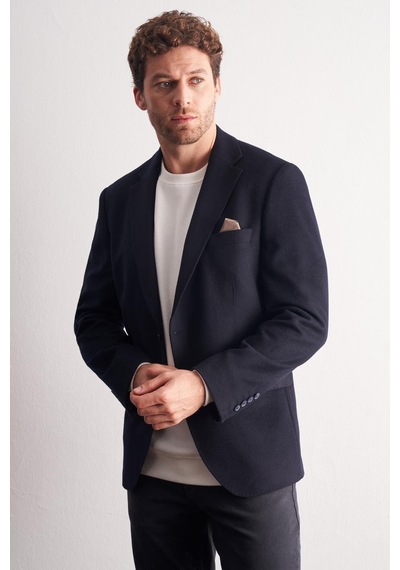 İmza Lacivert Mono Yaka Yünlü 6 Drop Comfort Fit Classic Ceket 1002255150 Lacivert
