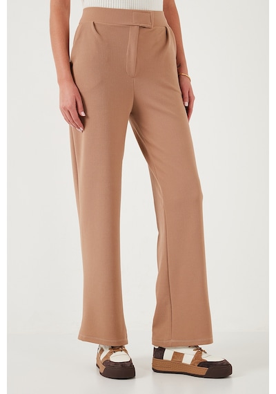 Lela Regular Fit Yüksek Bel Bol Paça Bayan Pantolon 5861279 Taba
