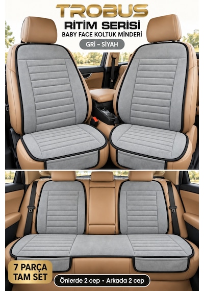 Trobus Ritim Audi A3 2016-2020 Baby Face 7'li Koltuk Minderi Gri Siyah