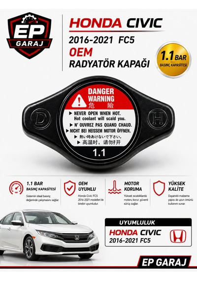 Honda Cıvıc Fc5 2016 2021 Oem Radyatör Kapağı 1.1 Barradyatör Kapağı 1.1 Bar