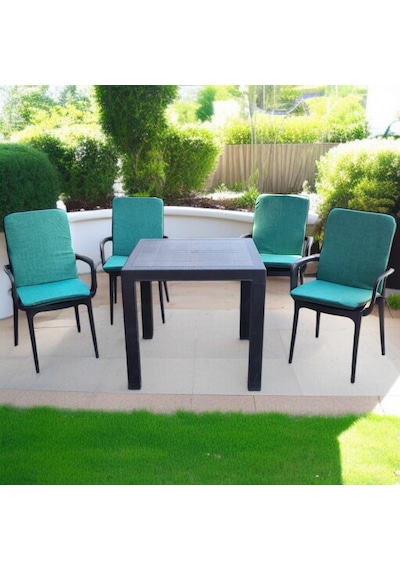 Lüks Arkalıklı Sandalye Minderi 4lü 4cm Süngerli Yeşil