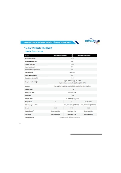Tommatech Marine 25.6 V 100 Ah Lifepo4 Abs+pc Kasa Lityum Batarya