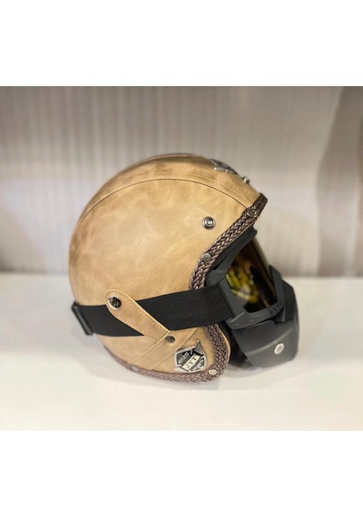 Kask Tex 701 Jyt Kahverengi Deri + Kask Maskeli