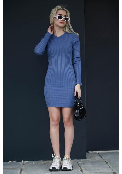 Madmext Mavi Bodycon Fitilli Mini Elbise Mg1710-mavi Mavi