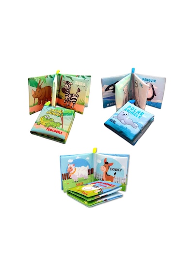 3 Kitap Tox İngilizce Çiftlik Hayvanları , Kutup Ve Safari Hayvanları Kumaş Sessiz Kitap E119 E125 E130 - Bez Kitap , Eğitici Oyuncak , Yumuşak Ve Hışırtılı