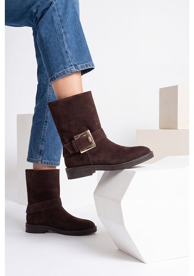 Luvi Shoes Davıe Kahverengi Süet Tokalı Kadın Bot