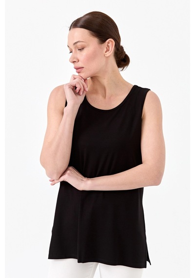 Desen Triko Kadın Askılı Penye T-Shirt 20868 Siyah