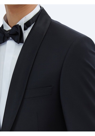 Kip Siyah Modern Fit Şal Yaka Dokuma Smokin Takım Elbise Siyah