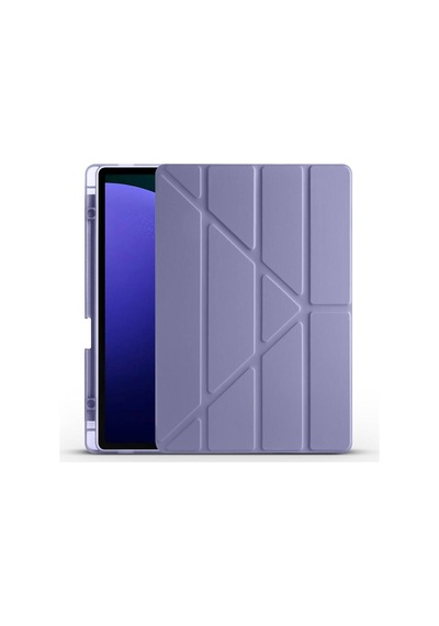 Galaxy Tab S9 Fe Plus 2023 Sm-x610-sm-x616 Uyumlu Kalem Bölmeli Dönebilen Üçgen Standlı Tri Folding Tablet Kılıfı - Mor - T29986