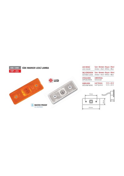 Yuce Plastık Yan Isaret Lambası Sıde Marker 4 Ledlı 12 V Kırmızı AOD-YUCEPLAST YP-23 K 12V