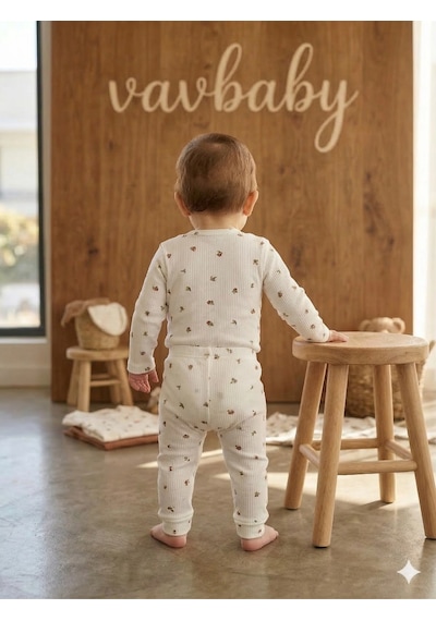 Vavbaby 2li Desenli %100 Pamuklu Kız Bebek Body Pantolon Takım-beyaz Beyaz