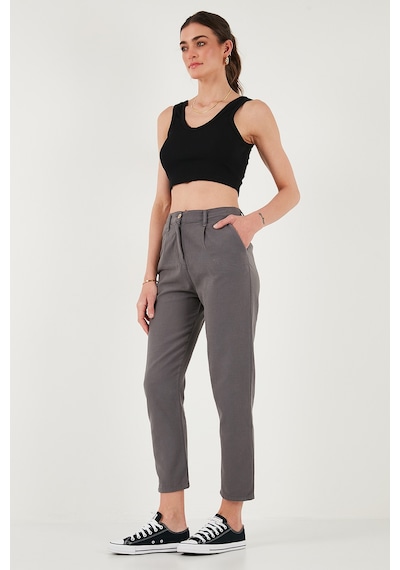 Lela Pamuklu Slim Fit Normal Bel Düz Paça Bayan Pantolon 668Y5121 Antrasit