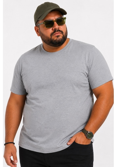 Yuvarlak Yaka Erkek Battal Düz Renk Pamuklu Basic Tshirt Gri