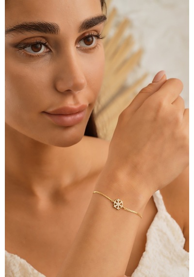 Sefa Gold 14 Ayar Altın Taşlı Kar Tanesi Bileklik Sarı - Beyaz Altın