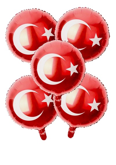 5 Ad Bayrak Folyo Kırmızı Balon Türk Bayraklı Baskılı 23 Nisan 19 Mayıs Süslemesi Türk Bayrağı 45cm