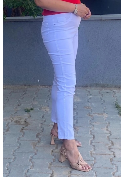 Mia Butik Kadın Beyaz Boru Paça Pantolon Beyaz