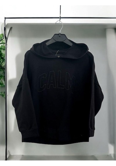 Kız Çocuk Kapüşonlu Calm Kapartmalı Sweatshirt-14372 Siyah Kız Çocuk Kapüşonlu Calm Kapartmalı Sweatshirt-14372 Siyah