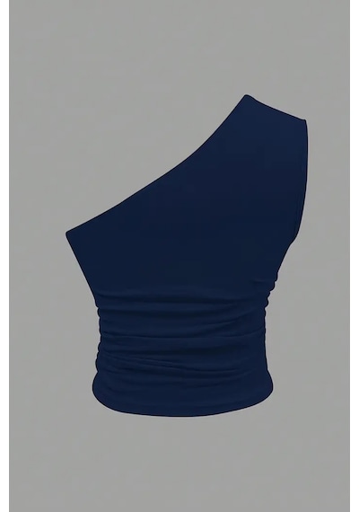 Kadın Lacivert Tek Omuzlu Basic Dar Kesim Slim Fit Bluz Lacivert