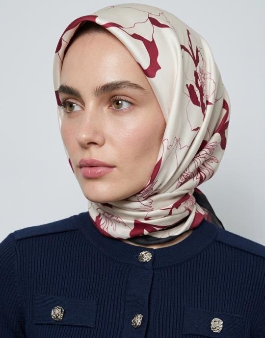 Bushu Noir Twill Eşarp Krem - Bordo