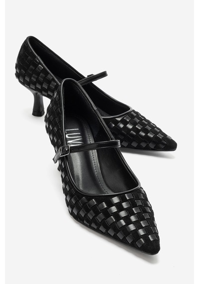 Luvi Shoes Rhodes Siyah Örgülü Kadın Kısa Topuklu Ayakkabı