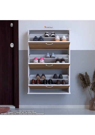 Modilayn Varbi Asma Kapı Önü 52 X 107 X 25, 5 Cm Lik 3 Düşer Kapak 6 Göz Bölmeli Ayakkabılık Beyaz - Meşe Modilayn Varbi Asma Kapı Önü 52 X 107 X 25, 5 Cm Lik 3 Düşer Kapak 6 Göz Bölmeli Ayakkabılık Beyaz - Meşe