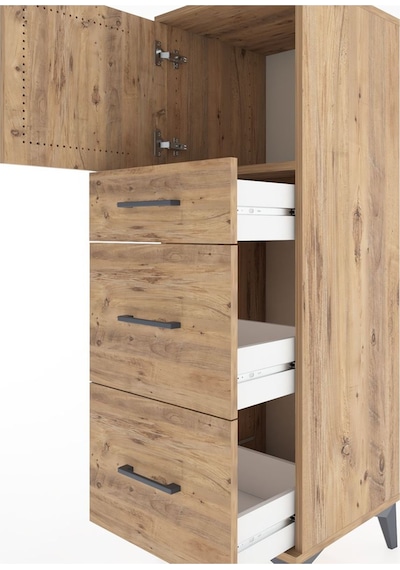 Hyperion Dolap Tek Raflı 3 Çekmeceli Tek Kapaklı 44x44x134 Ça... Çam