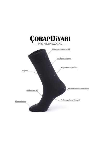 Çorapx Çorapdiyari Premium 6'Lı Dikişsiz Mevsimlik Bambu Erkek Çorap Karışık-Standart Çok Renkli