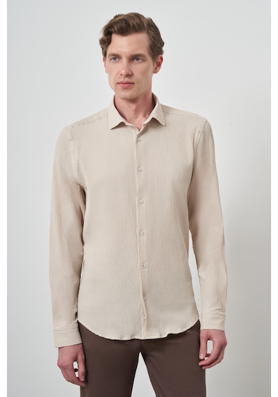 Morven Erkek Bej Gofre Trend Desenli Dynamic Fit İtalyan Yaka Gömlek 25ms004023653 Bej