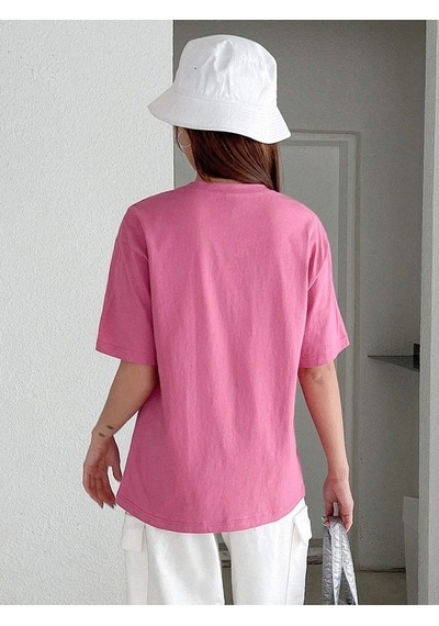 Pembe Oversize Classical T-shirt - Oversize Baskılı Pembe