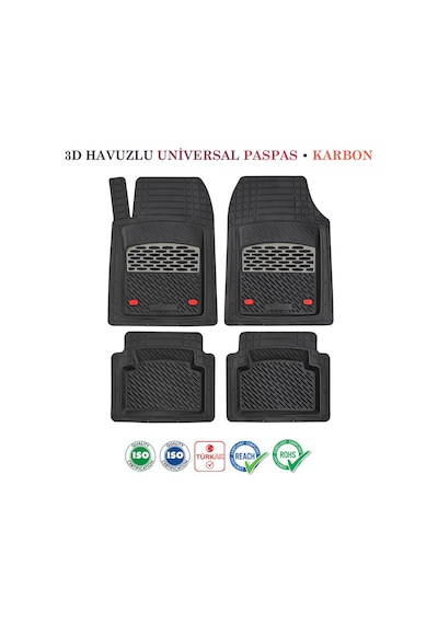Oto Paspasları Ford Fiesta Uyumlu Universal Derin Havuzlu Paspas Krom Karbon 295 X Seri