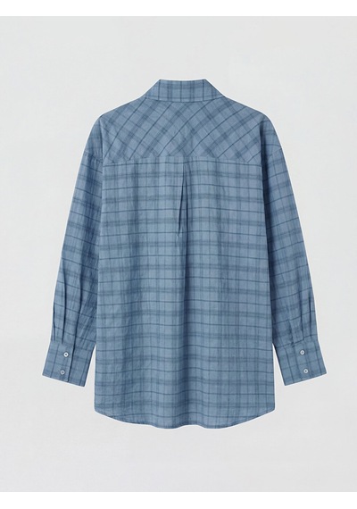 Lcw Modest Mavi Ekose Oversize Kadın Gömlek