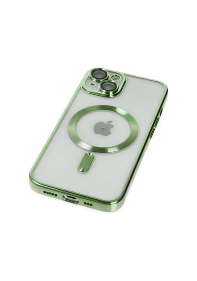 Apple iPhone Uyumlu  14 Plus İçin Kılıf Kamera Lens Korumalı M-safe Destekleyen Şeffaf Silikon Kross Kapak Koyu Yeşil
