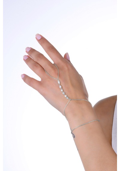 Gümüş Rodyumlu Zirkon Taşlı Geometrik Şekilli Şahmeran Barcode Beyaz - Rose Gold