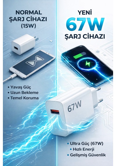 67w Turbo Süper Hızlı Şarj Adaptörü - Beyaz Usb-c Turbo Şarj Cihazı + Dayanıklı Type-c Kablo Seti