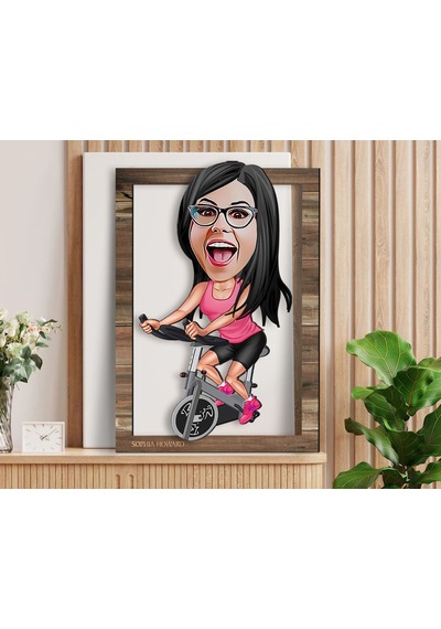BK Gift Kişiye Özel Kadın Fitness Sporcusu Karikatürlü 3D Ahşap T