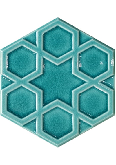 Armada Çini 15x17 Cm Rölyefli Yıldız Turkuaz Altıgen Çini Karo