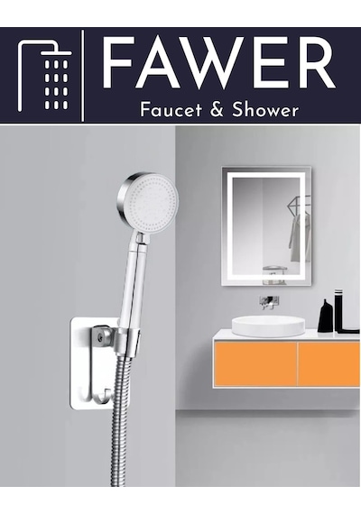 FAWER 5 Fonksiyonlu Krom Yapışkan Mafsallı Duş Seti Duş Başlığı Krom
