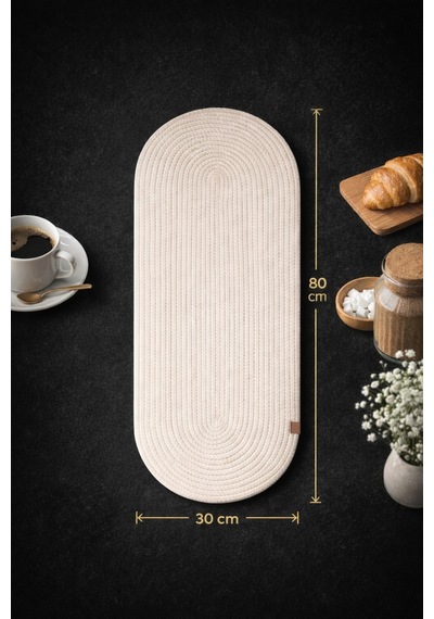 Oval Hasır Runner 30x80 Cm Şık Dekoratif Masa Örtüsü & Sofra Düzeni Bej