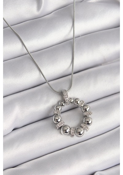 316l Çelik Gümüş Renk Zincir Zirkon Taş Detaylı Bombeli Halka Model Kadın Kolye 5886 Renk Renk
