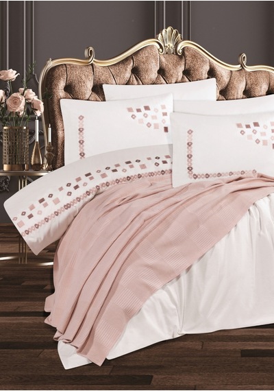 Goldroom Ahenk 7 Parça Pamuklu Pike Takımı. Pudra